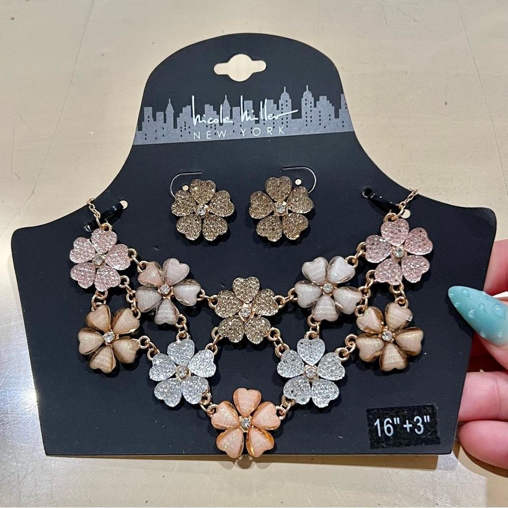 Nicole Miller flower earring and necklace set